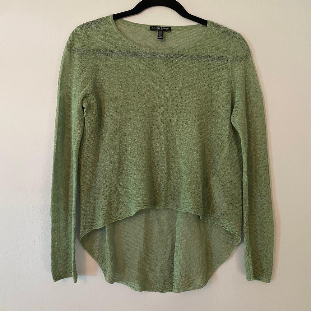 Eileen Fisher Mint Green Knit Sheer Hemp Cropped Sweater size PP / Small Petite